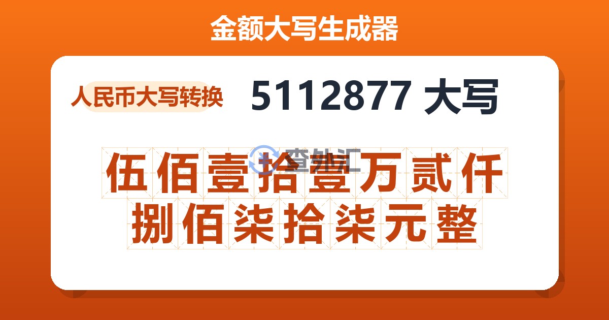 5112877大写 伍佰壹拾壹万贰仟捌佰柒拾柒元整