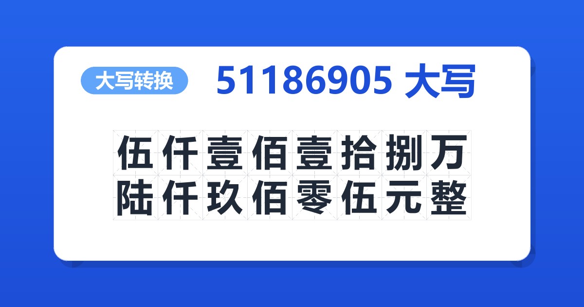 51186905大写 伍仟壹佰壹拾捌万陆仟玖佰零伍元整