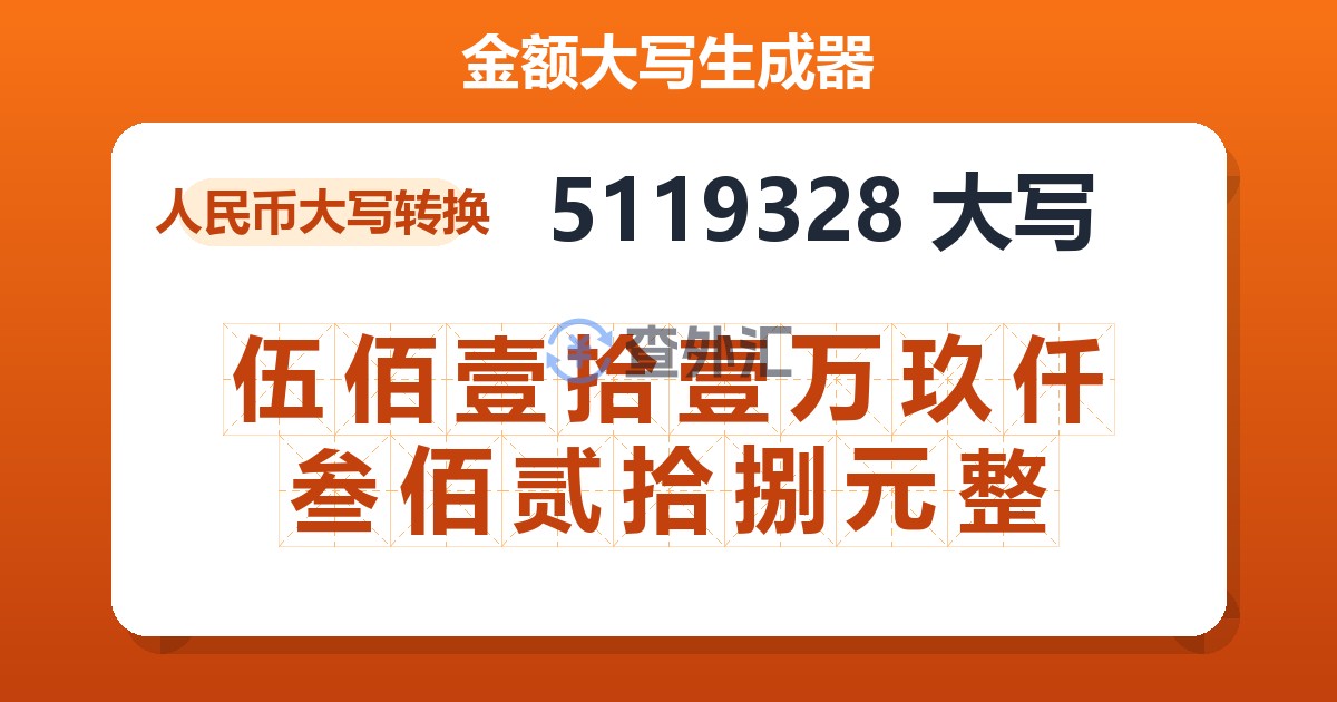 5119328大写 伍佰壹拾壹万玖仟叁佰贰拾捌元整