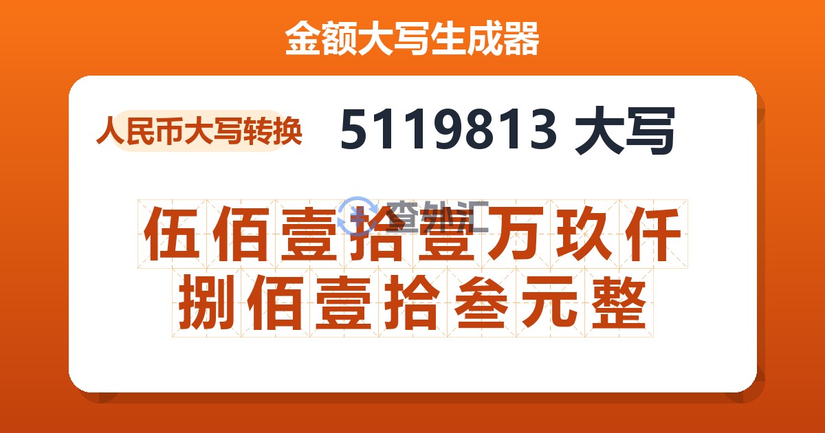 5119813大写 伍佰壹拾壹万玖仟捌佰壹拾叁元整