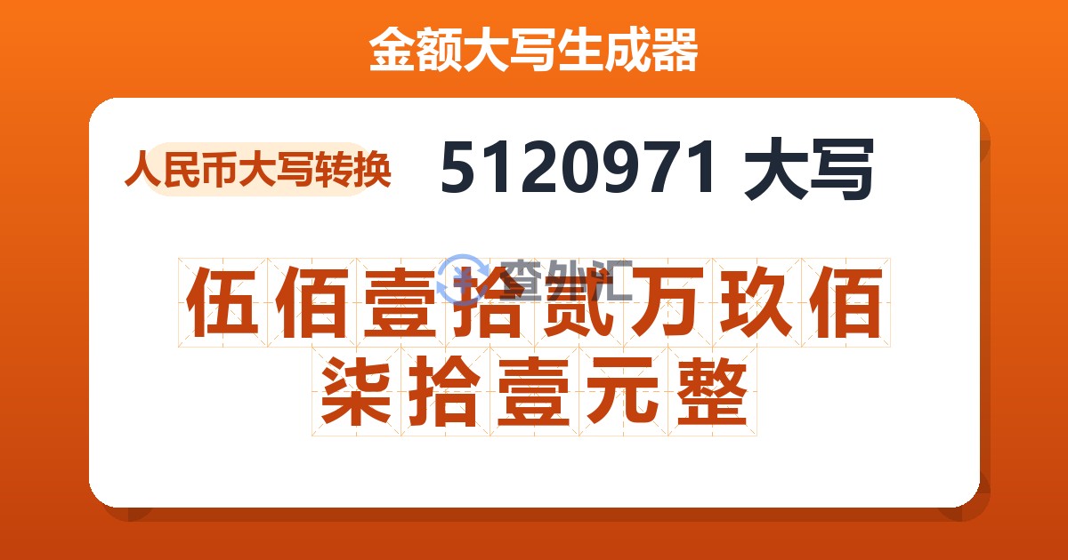 5120971大写 伍佰壹拾贰万玖佰柒拾壹元整