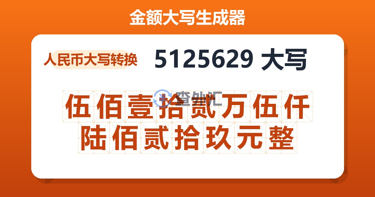 5125629大写 伍佰壹拾贰万伍仟陆佰贰拾玖元整