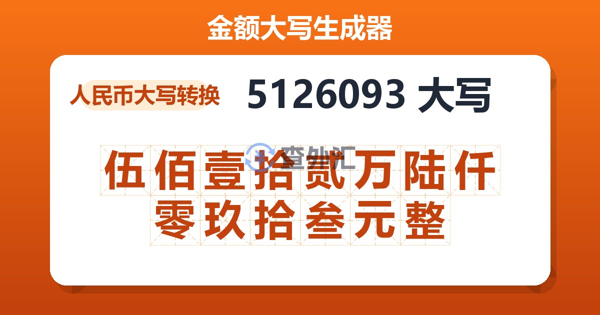 5126093大写 伍佰壹拾贰万陆仟零玖拾叁元整