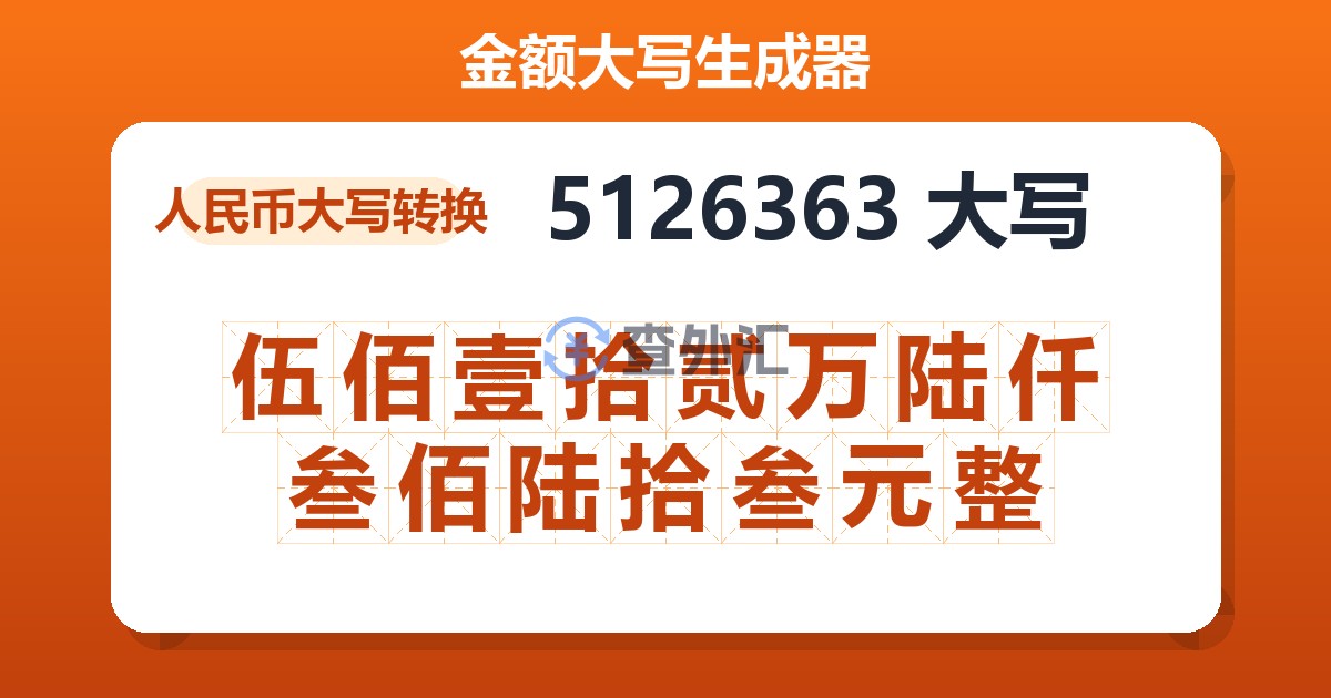 5126363大写 伍佰壹拾贰万陆仟叁佰陆拾叁元整