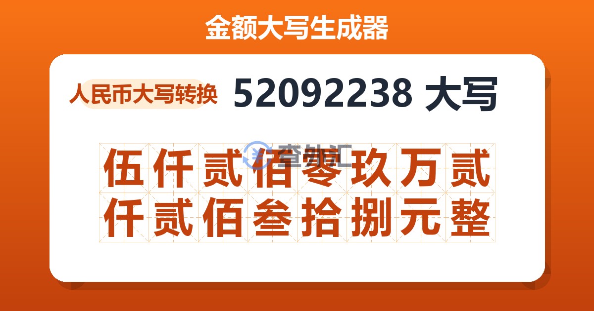 52092238大写 伍仟贰佰零玖万贰仟贰佰叁拾捌元整