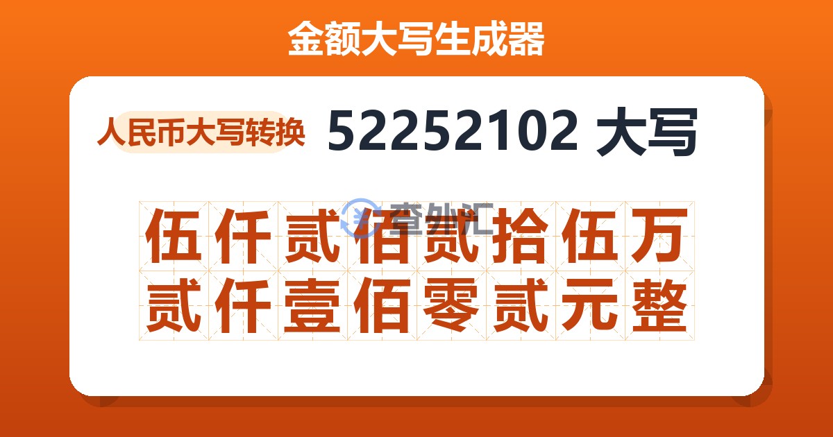 52252102大写 伍仟贰佰贰拾伍万贰仟壹佰零贰元整
