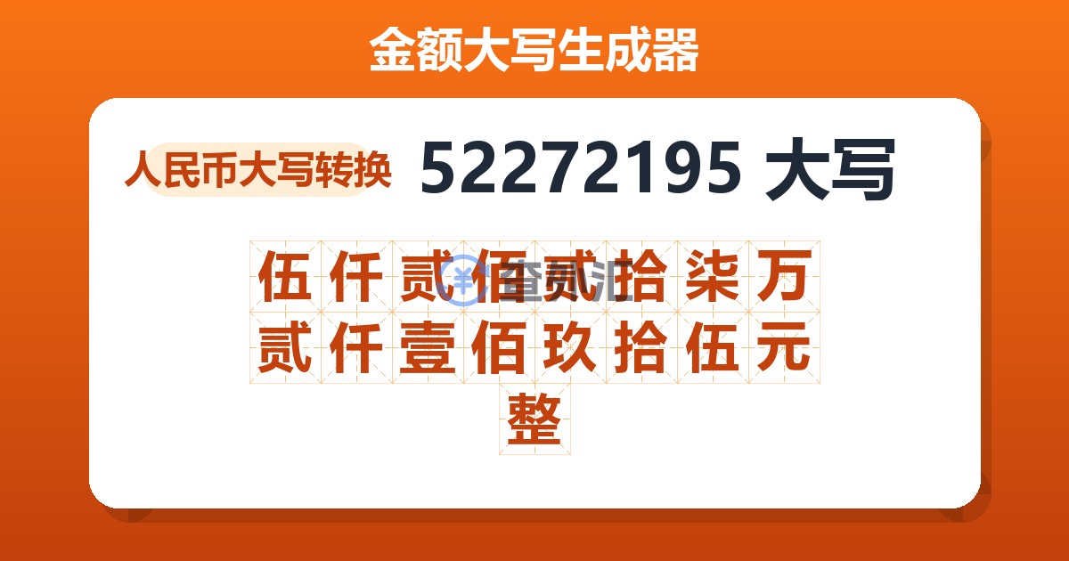 52272195大写 伍仟贰佰贰拾柒万贰仟壹佰玖拾伍元整