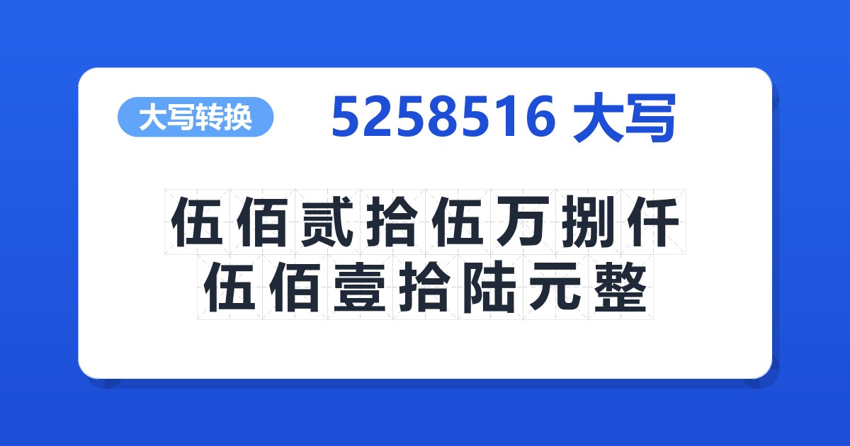 5258516大写 伍佰贰拾伍万捌仟伍佰壹拾陆元整