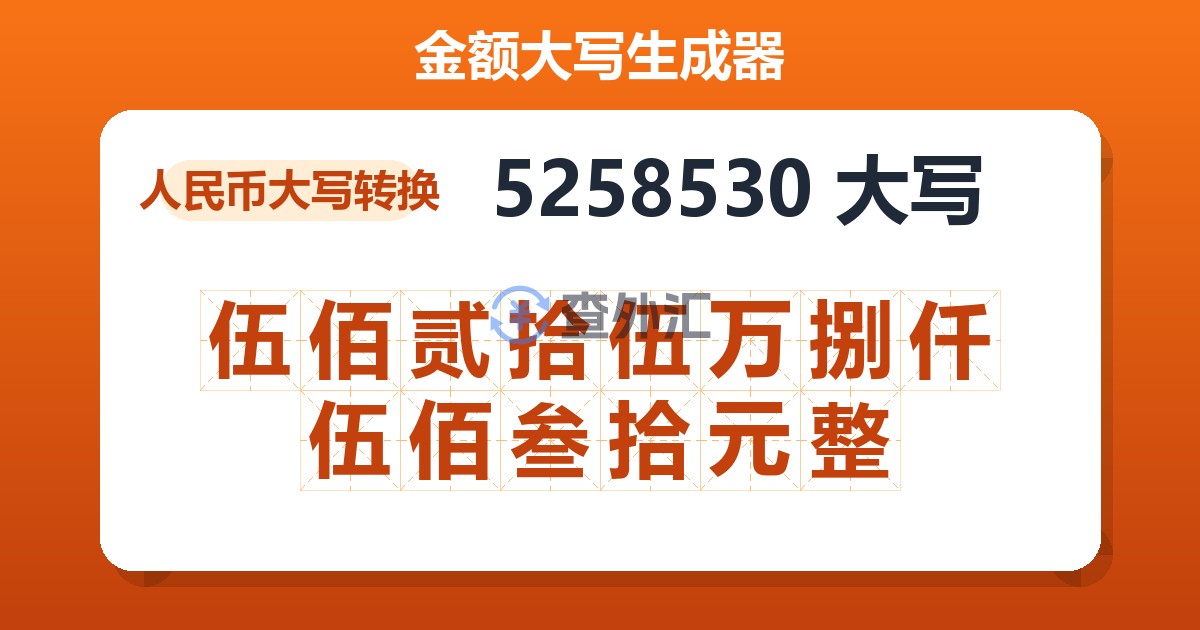 5258530大写 伍佰贰拾伍万捌仟伍佰叁拾元整