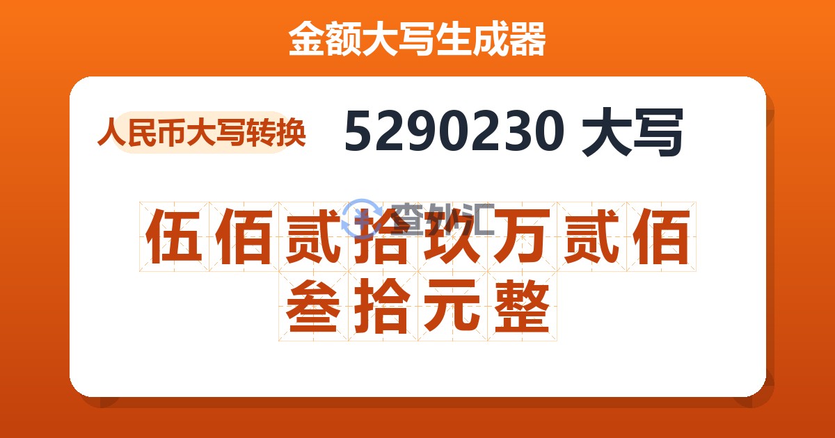 5290230大写 伍佰贰拾玖万贰佰叁拾元整