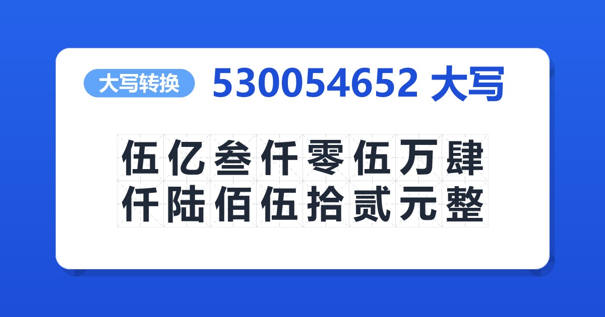 530054652大写 伍亿叁仟零伍万肆仟陆佰伍拾贰元整