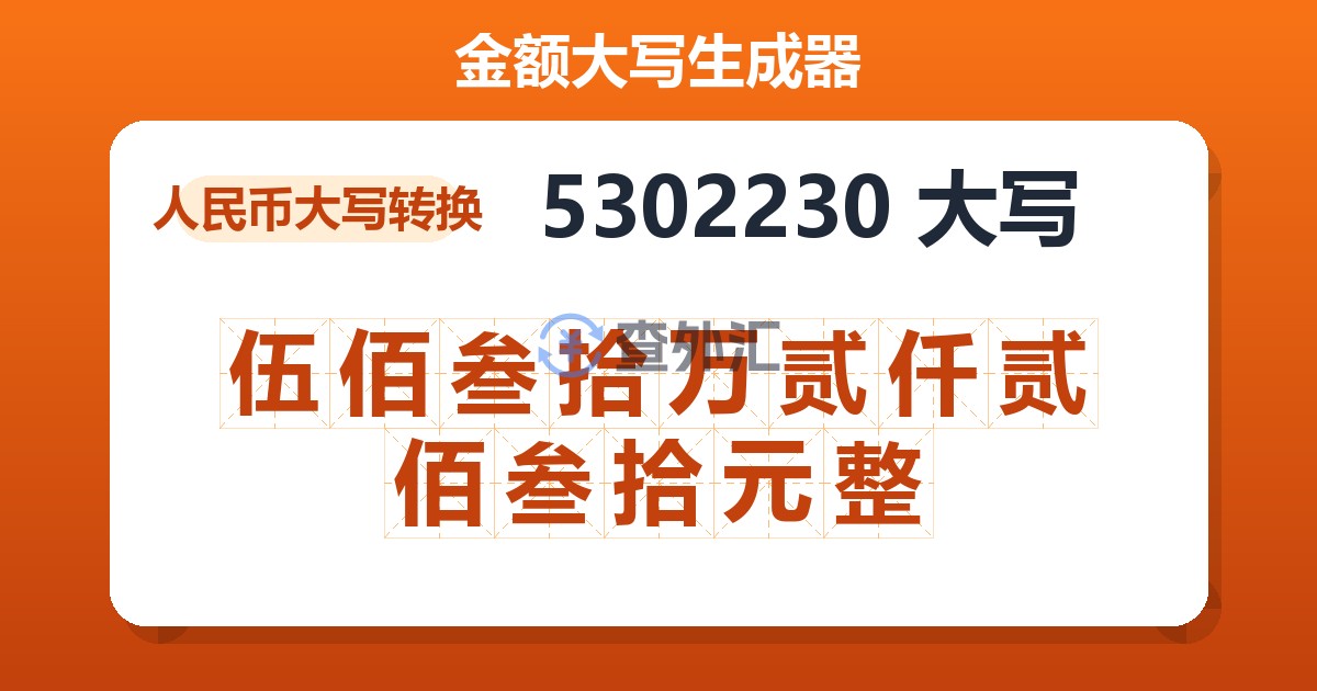 5302230大写 伍佰叁拾万贰仟贰佰叁拾元整