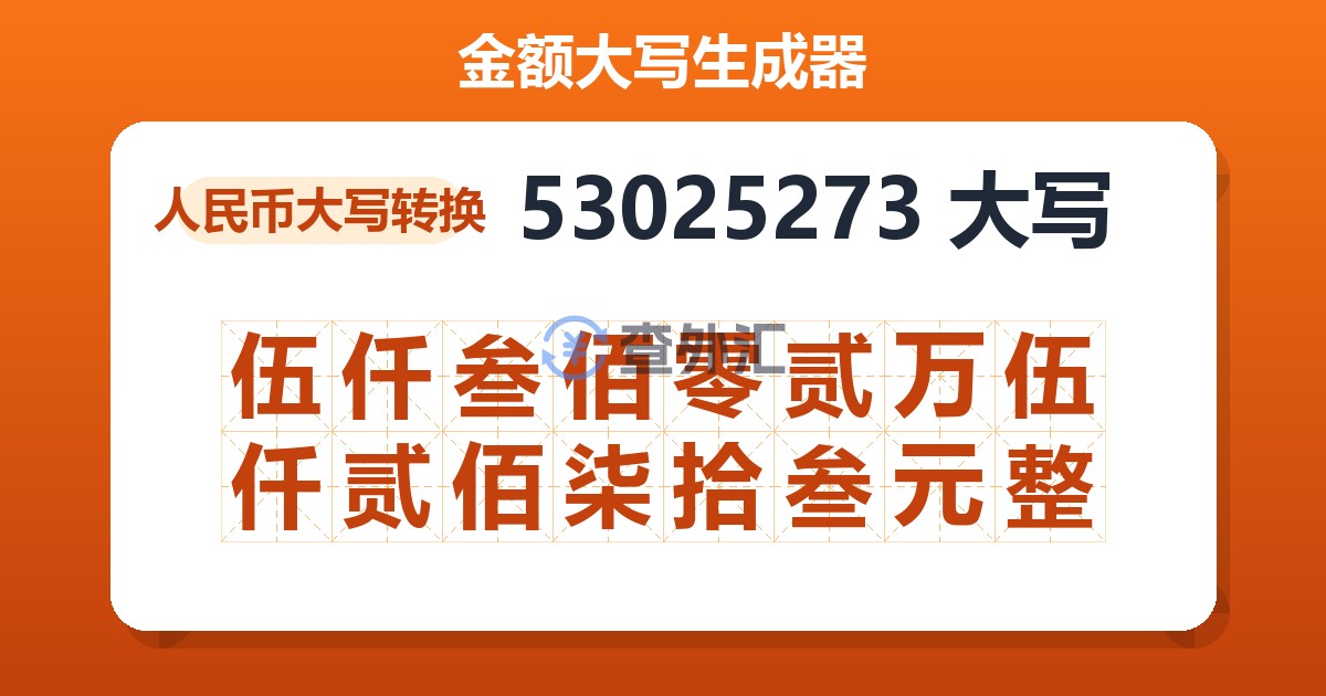 53025273大写 伍仟叁佰零贰万伍仟贰佰柒拾叁元整