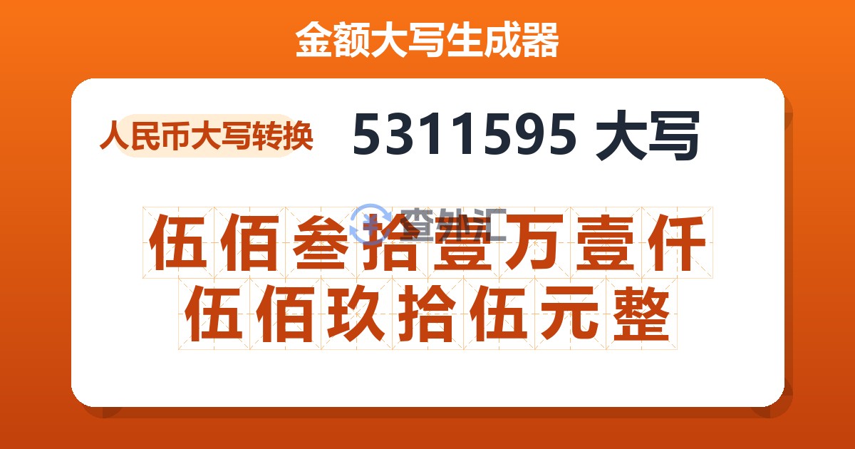 5311595大写 伍佰叁拾壹万壹仟伍佰玖拾伍元整