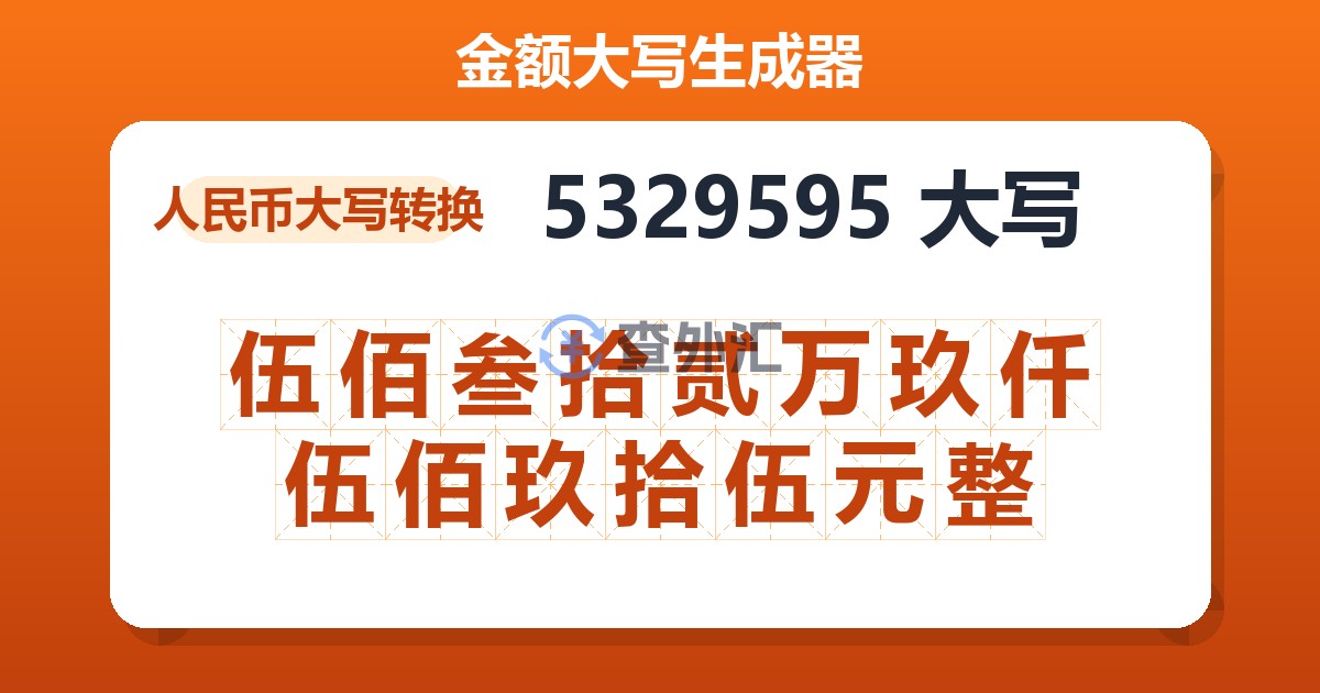 5329595大写 伍佰叁拾贰万玖仟伍佰玖拾伍元整