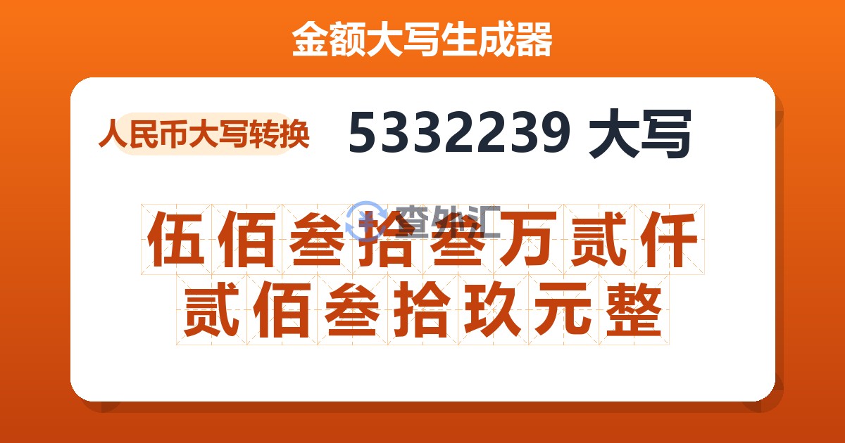 5332239大写 伍佰叁拾叁万贰仟贰佰叁拾玖元整