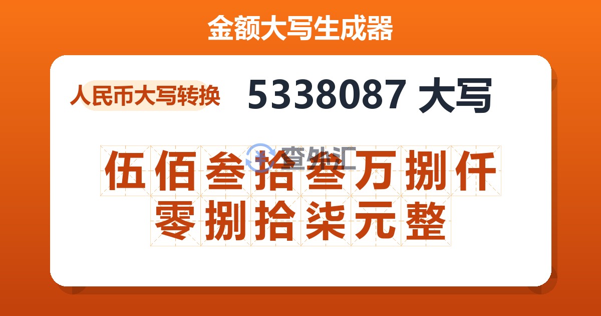 5338087大写 伍佰叁拾叁万捌仟零捌拾柒元整