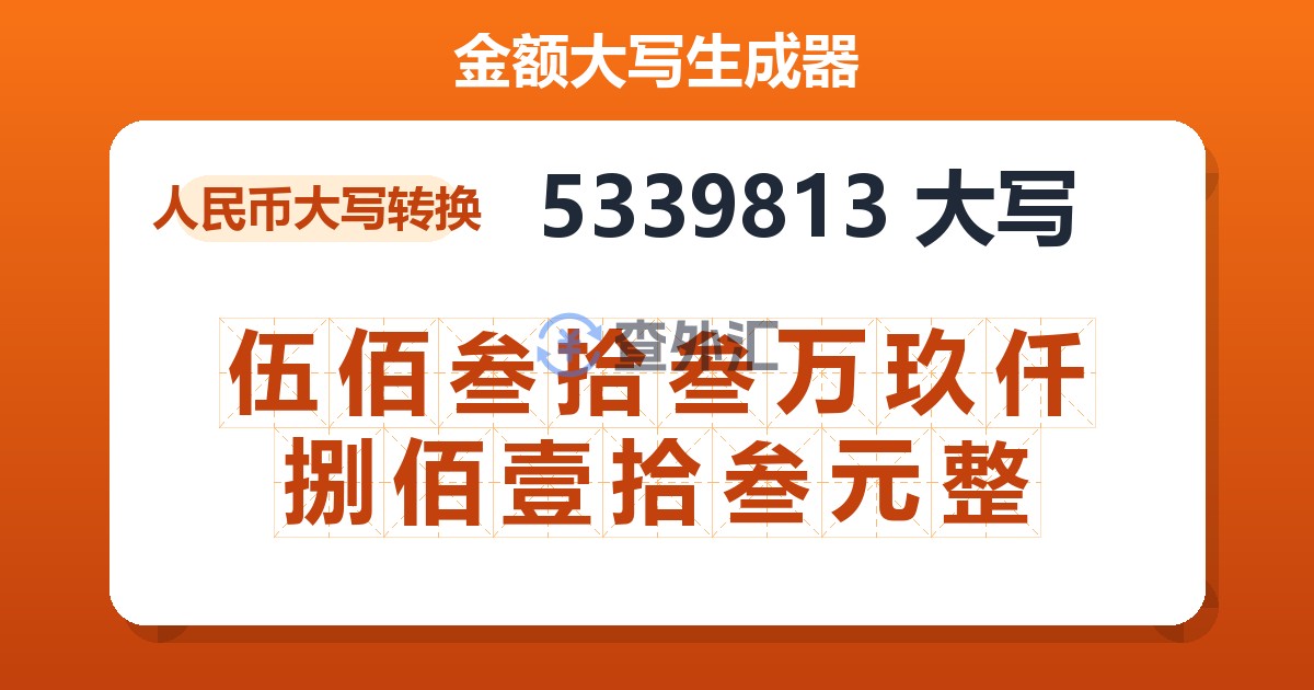 5339813大写 伍佰叁拾叁万玖仟捌佰壹拾叁元整