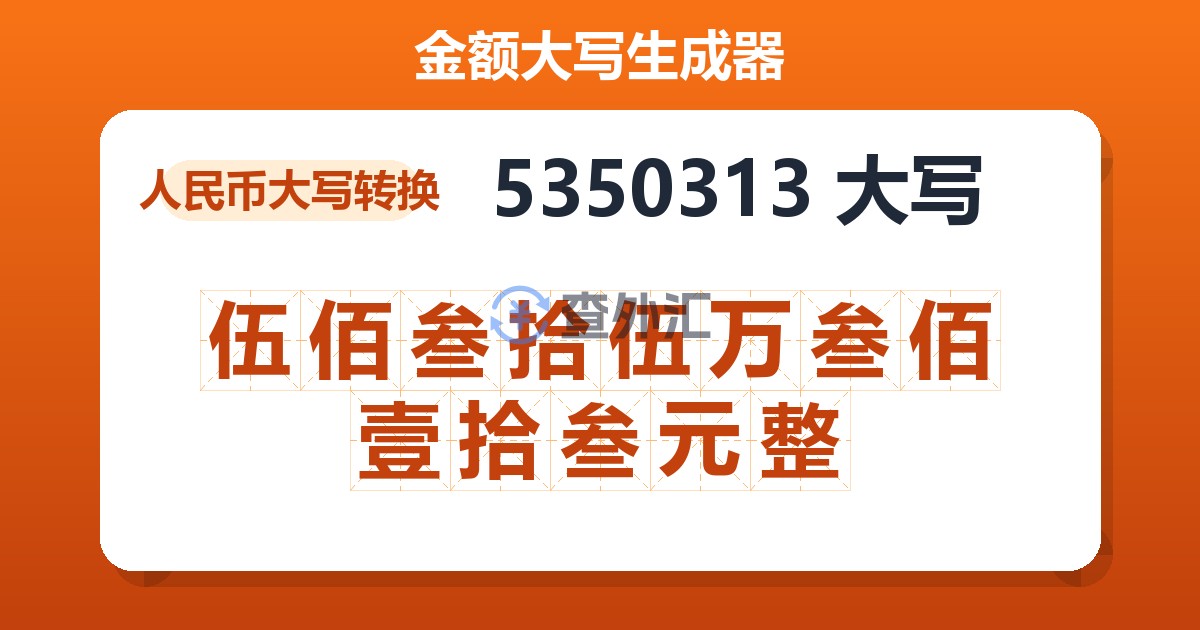 5350313大写 伍佰叁拾伍万叁佰壹拾叁元整