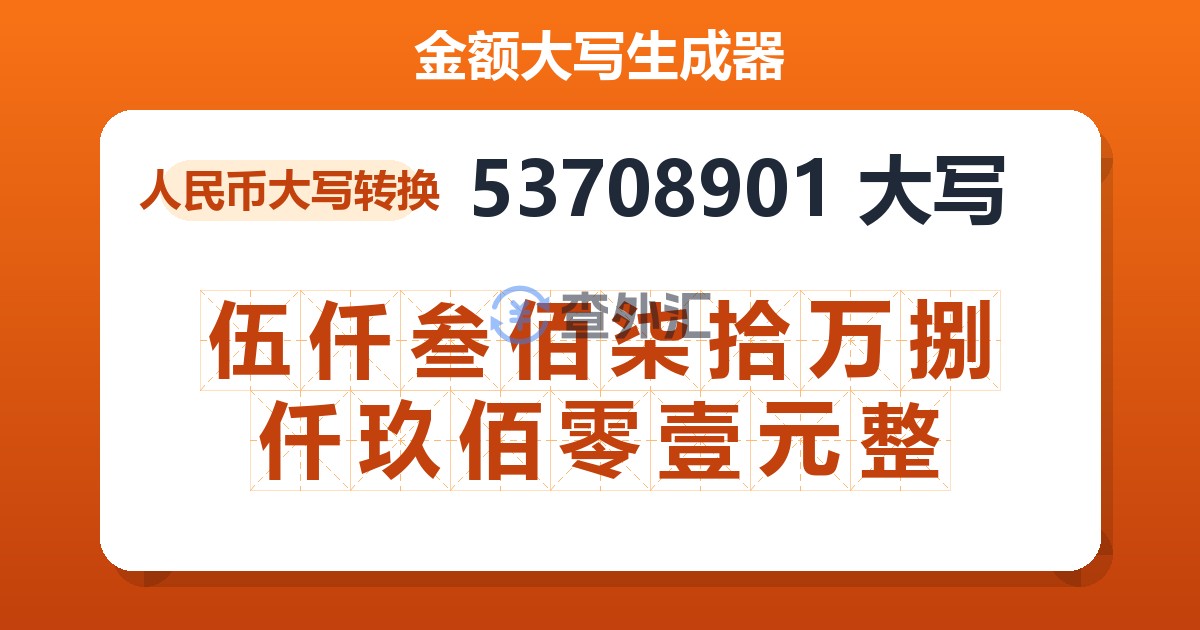 53708901大写 伍仟叁佰柒拾万捌仟玖佰零壹元整