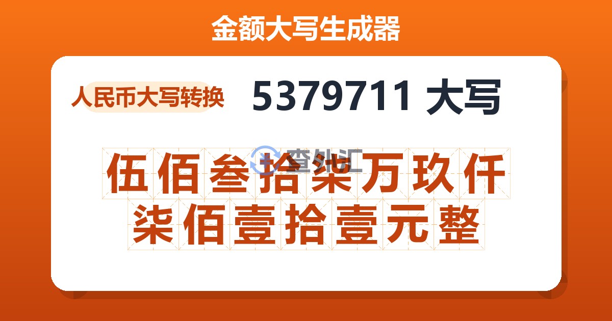 5379711大写 伍佰叁拾柒万玖仟柒佰壹拾壹元整