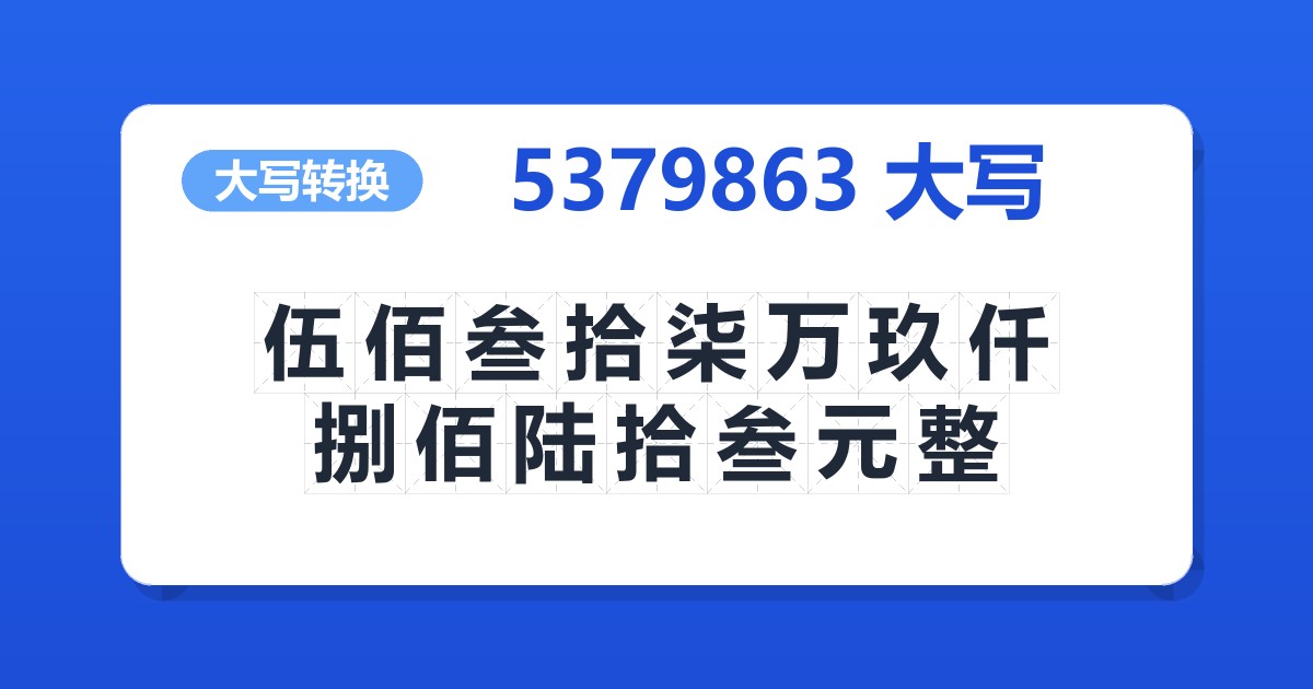 5379863大写 伍佰叁拾柒万玖仟捌佰陆拾叁元整
