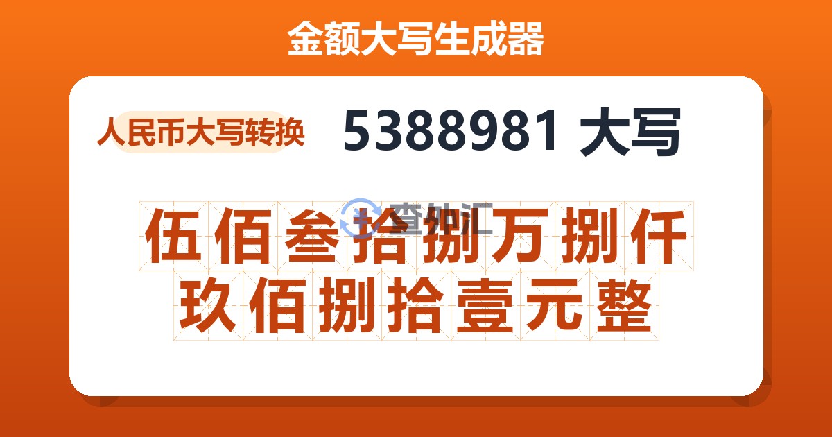 5388981大写 伍佰叁拾捌万捌仟玖佰捌拾壹元整