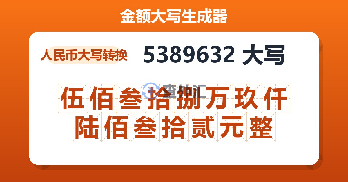 5389632大写 伍佰叁拾捌万玖仟陆佰叁拾贰元整