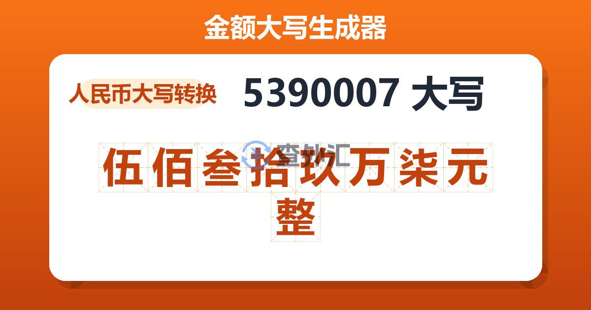 5390007大写 伍佰叁拾玖万柒元整