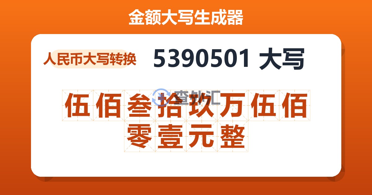 5390501大写 伍佰叁拾玖万伍佰零壹元整