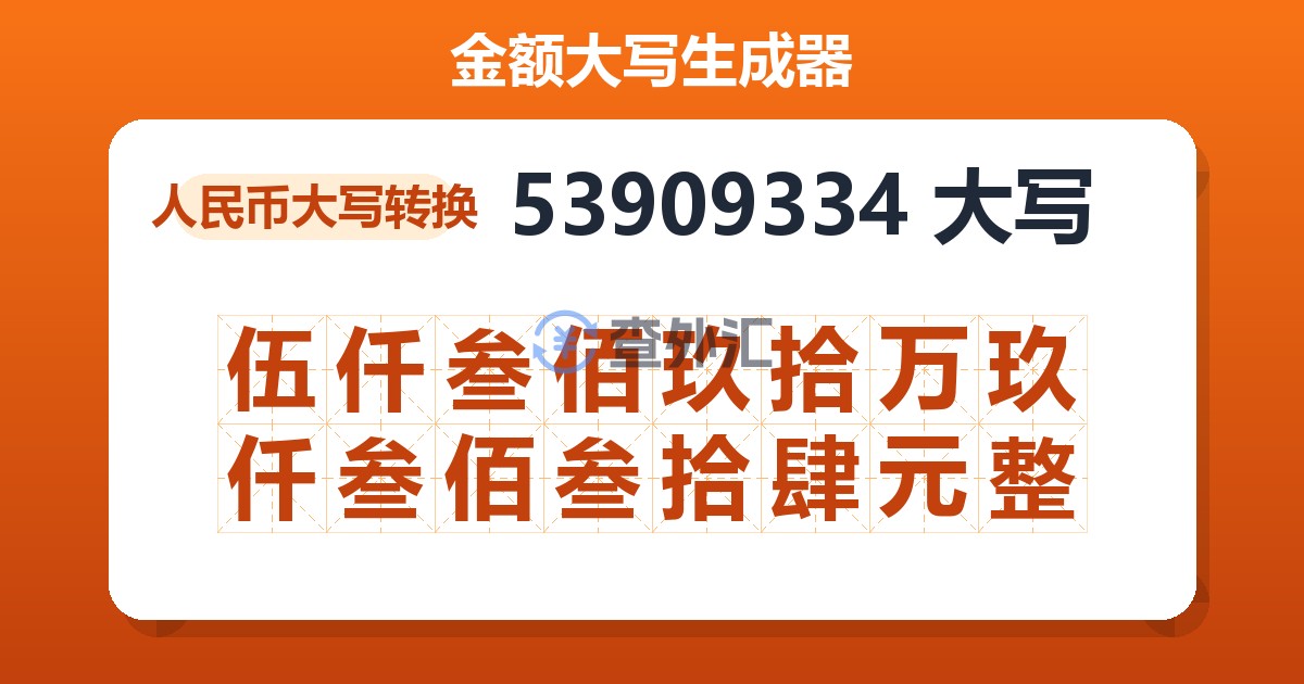 53909334大写 伍仟叁佰玖拾万玖仟叁佰叁拾肆元整