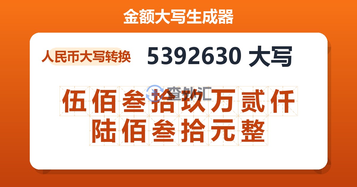 5392630大写 伍佰叁拾玖万贰仟陆佰叁拾元整