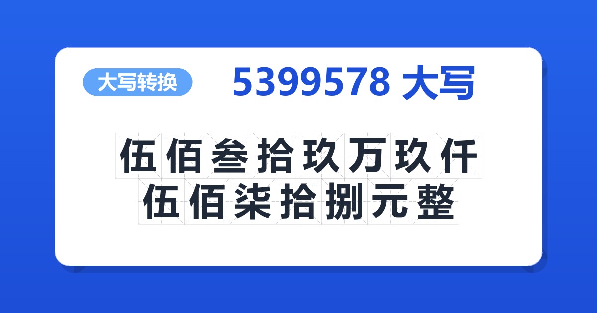 5399578大写 伍佰叁拾玖万玖仟伍佰柒拾捌元整