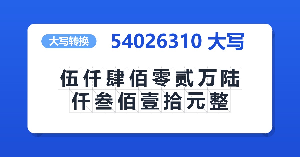 54026310大写 伍仟肆佰零贰万陆仟叁佰壹拾元整