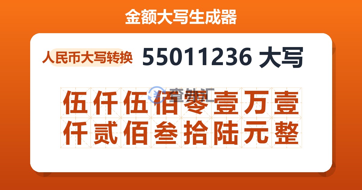 55011236大写 伍仟伍佰零壹万壹仟贰佰叁拾陆元整
