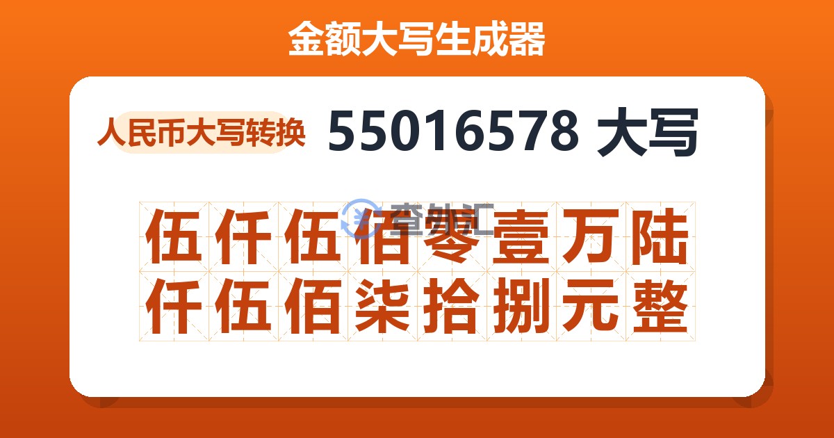 55016578大写 伍仟伍佰零壹万陆仟伍佰柒拾捌元整