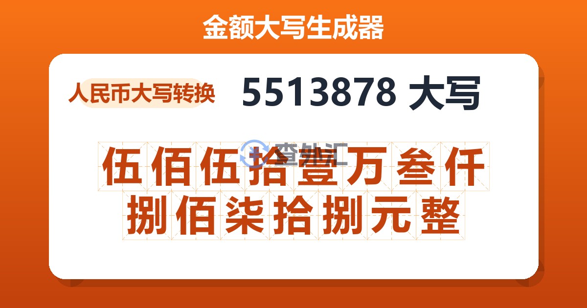 5513878大写 伍佰伍拾壹万叁仟捌佰柒拾捌元整