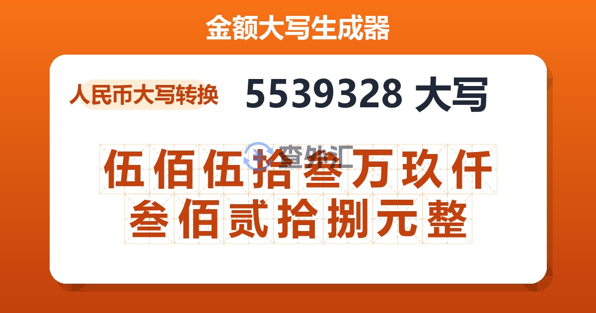 5539328大写 伍佰伍拾叁万玖仟叁佰贰拾捌元整