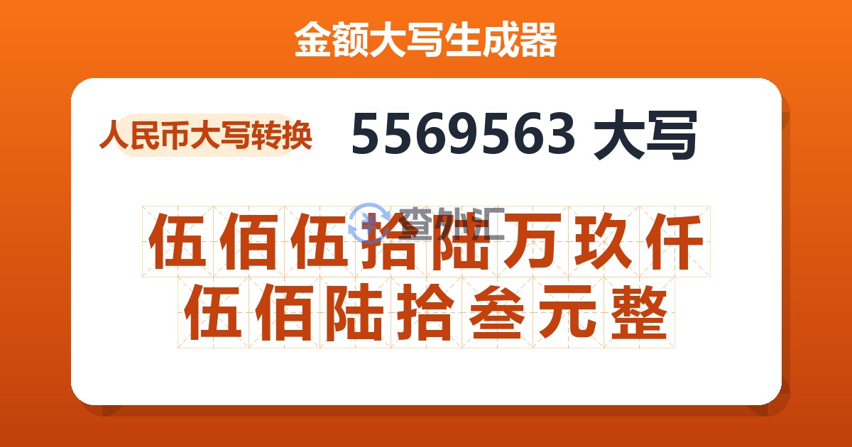 5569563大写 伍佰伍拾陆万玖仟伍佰陆拾叁元整