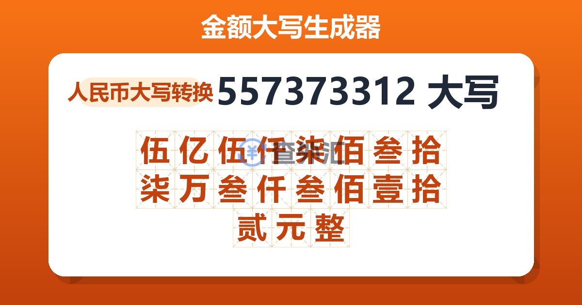 557373312大写 伍亿伍仟柒佰叁拾柒万叁仟叁佰壹拾贰元整