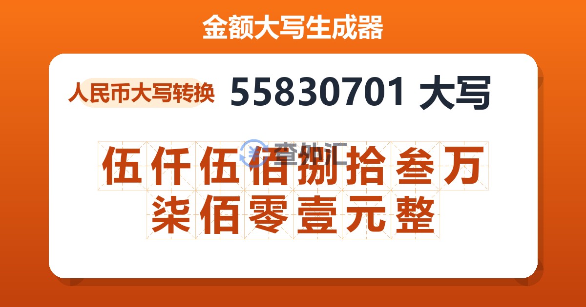 55830701大写 伍仟伍佰捌拾叁万柒佰零壹元整