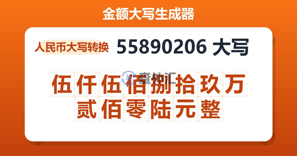 55890206大写 伍仟伍佰捌拾玖万贰佰零陆元整