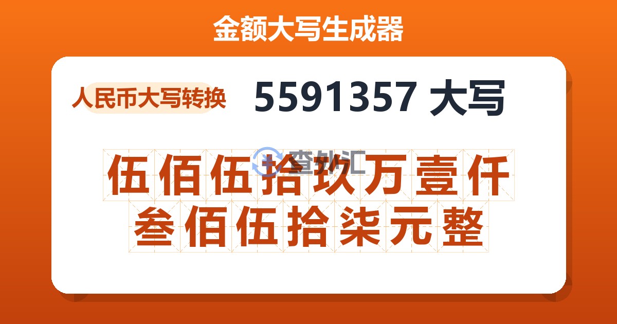 5591357大写 伍佰伍拾玖万壹仟叁佰伍拾柒元整