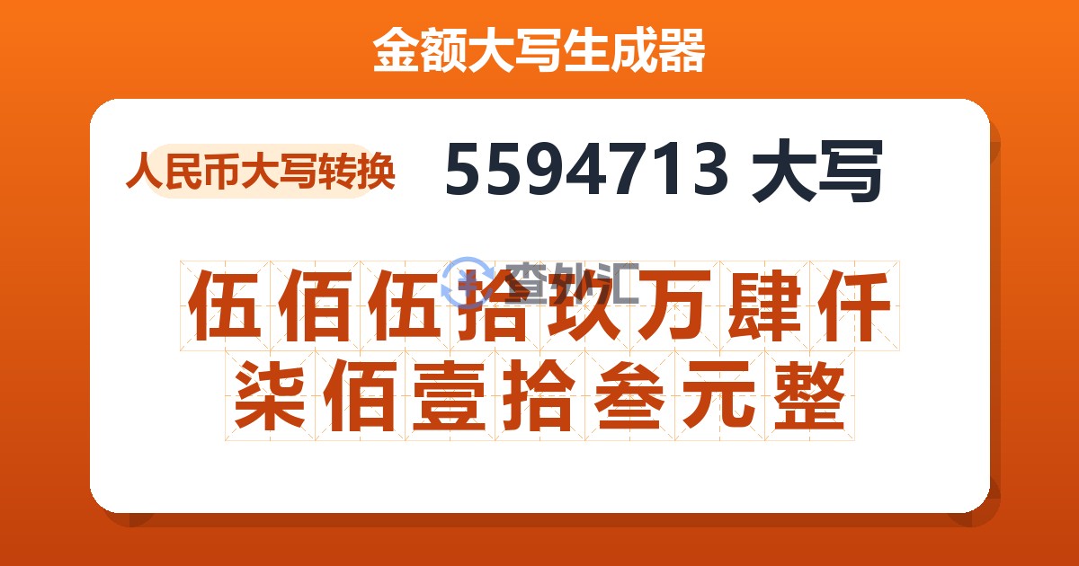 5594713大写 伍佰伍拾玖万肆仟柒佰壹拾叁元整