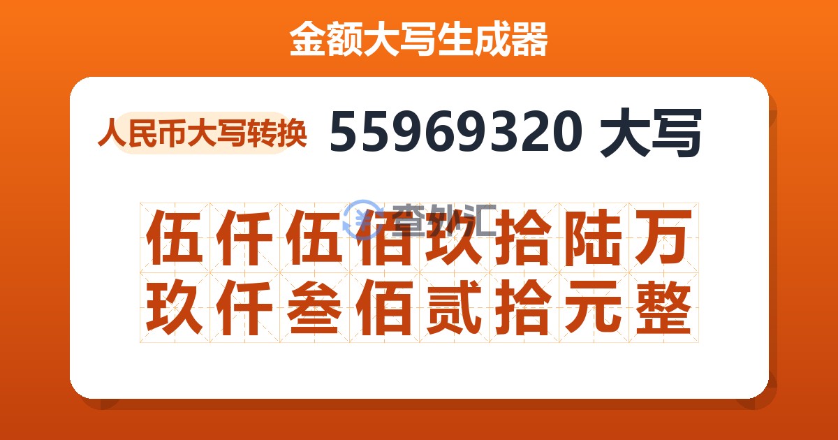 55969320大写 伍仟伍佰玖拾陆万玖仟叁佰贰拾元整