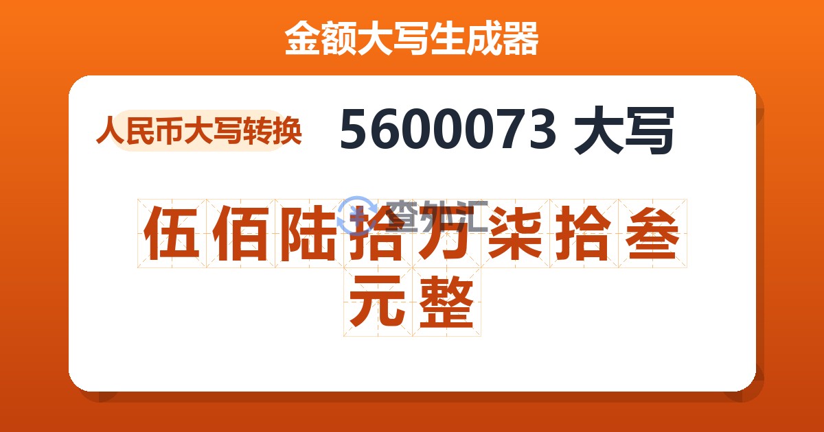 5600073大写 伍佰陆拾万柒拾叁元整