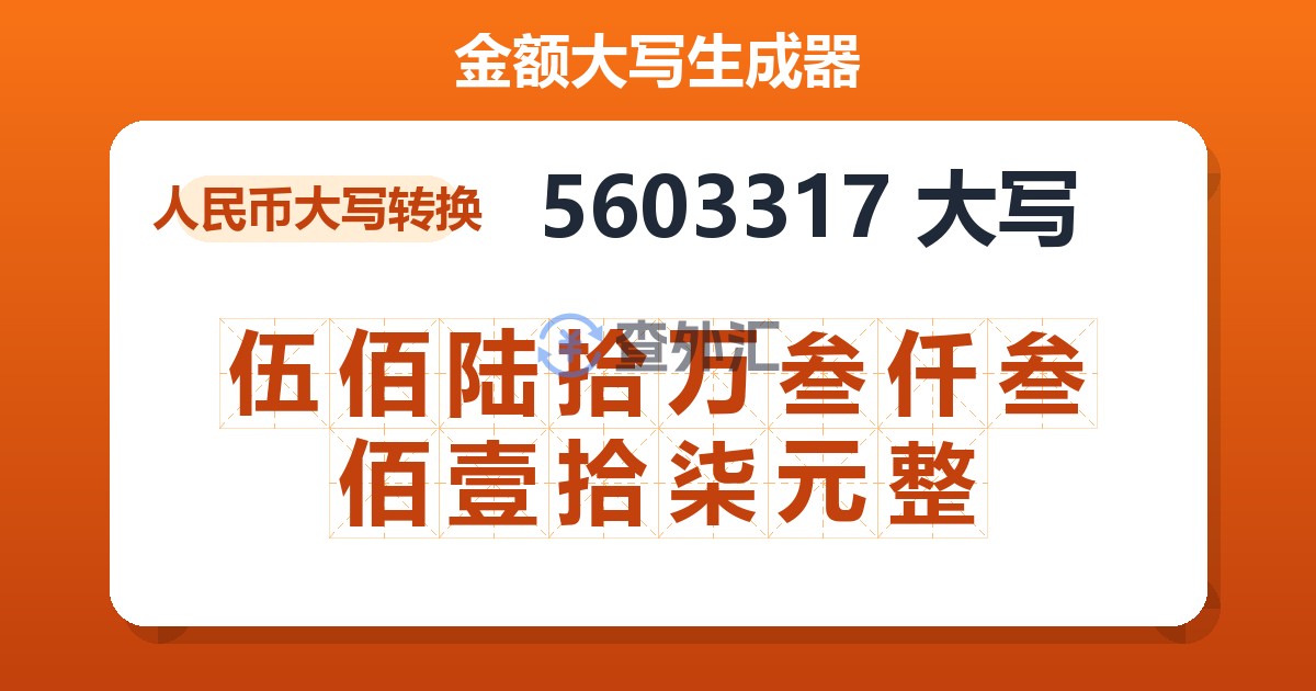 5603317大写 伍佰陆拾万叁仟叁佰壹拾柒元整