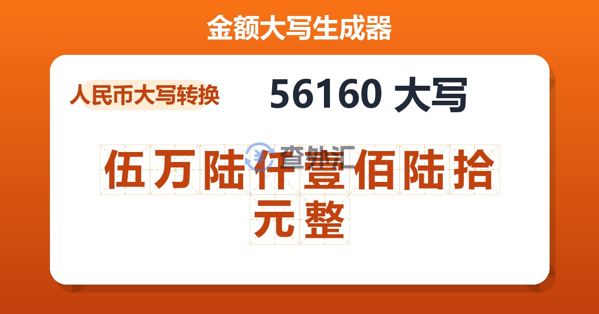 56160大写 伍万陆仟壹佰陆拾元整