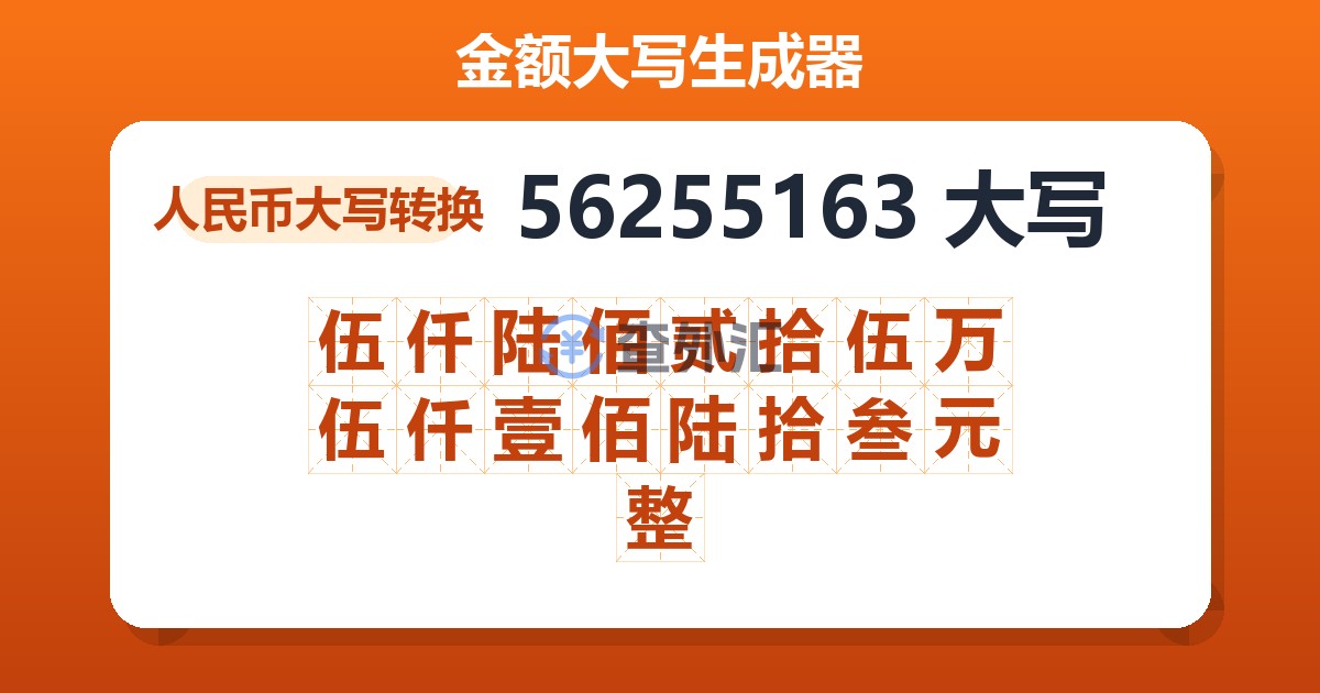 56255163大写 伍仟陆佰贰拾伍万伍仟壹佰陆拾叁元整