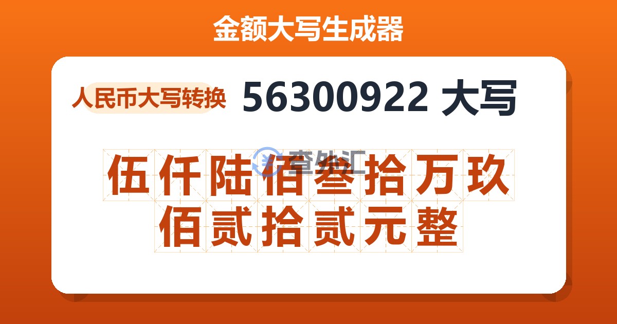 56300922大写 伍仟陆佰叁拾万玖佰贰拾贰元整